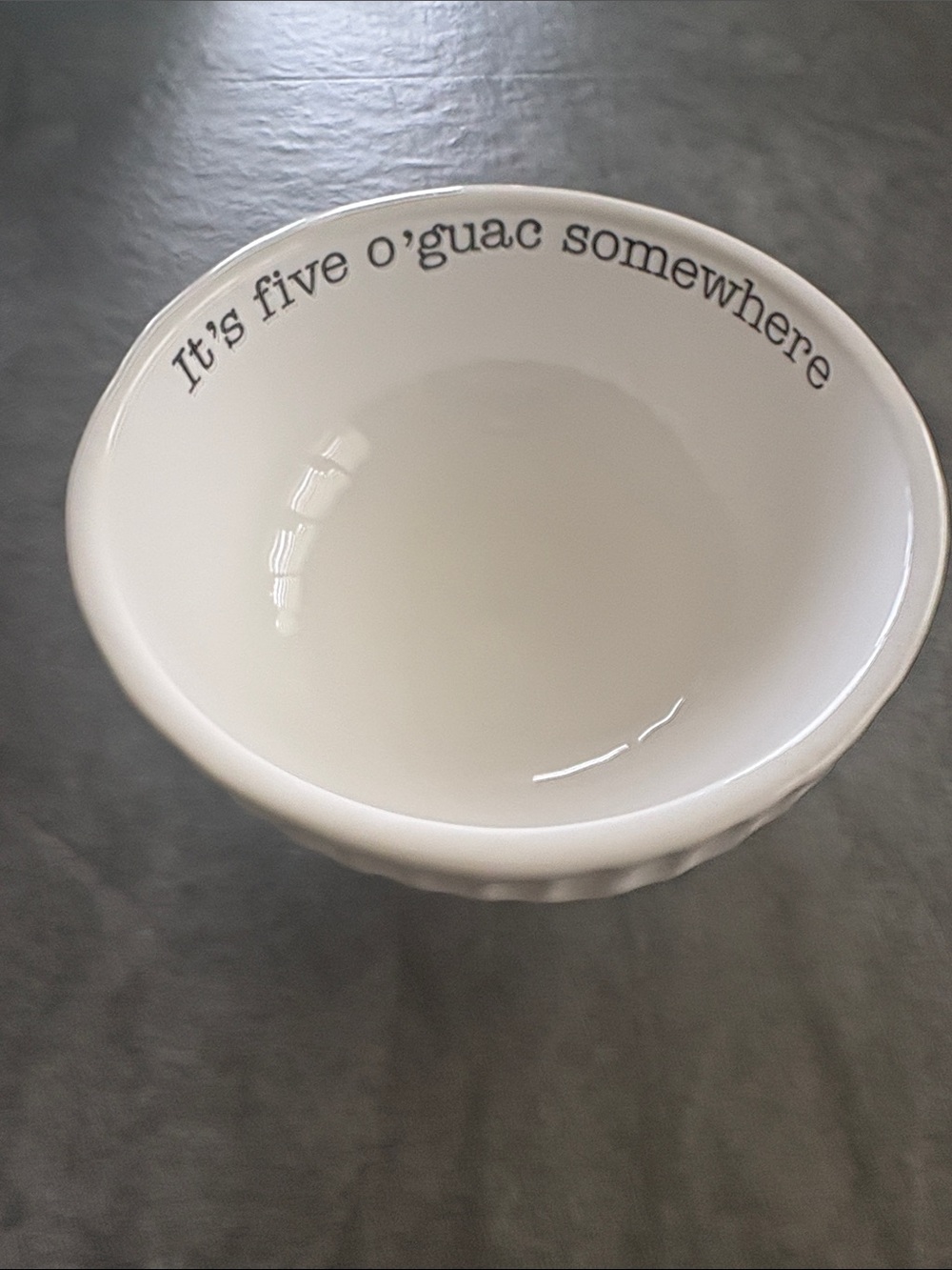 Mud Pie White Ceramic ‘It’s five o’guac somewhere’ Serving Bowl